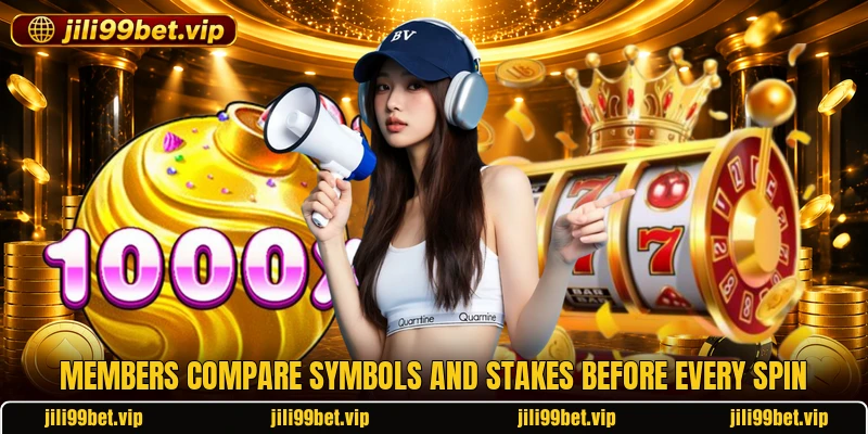 Members compare symbols and stakes before every spin Members compare symbols and stakes before every spin