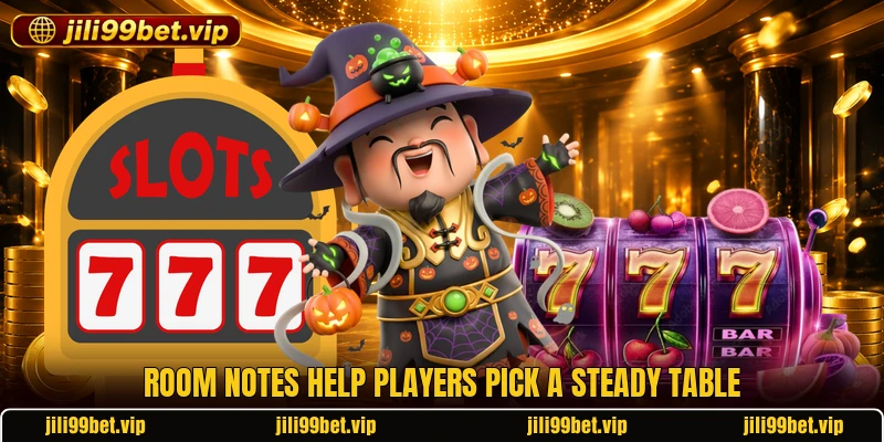Room notes help players pick a steady table Room notes help players pick a steady table